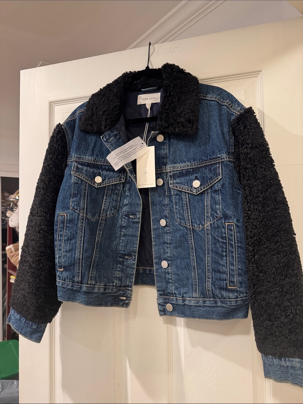 Dear John Blue Denim Jacket with Black Sherpa Collar & Sleeves